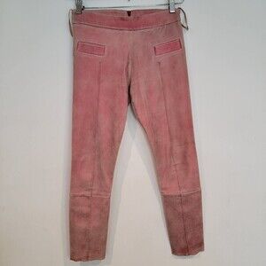 Les Chiffoniers Leggings Pants 100% Lambs Leather Back Zip Red Metallic Stretchy